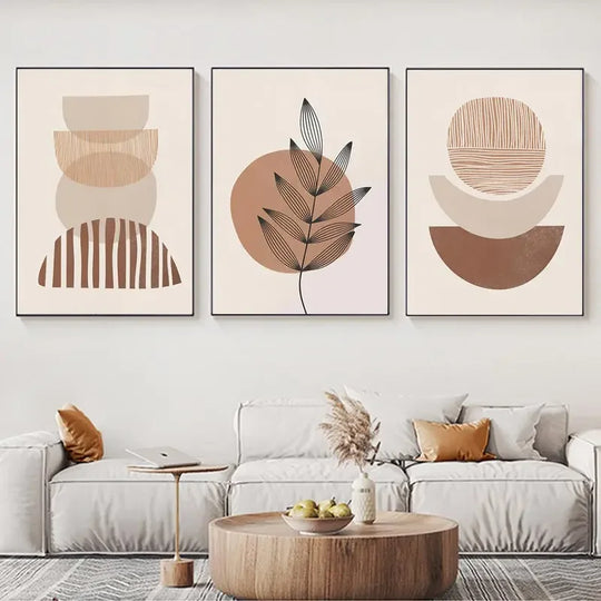 Set of 3 Abstract Geometric Earthy Tone Canvas Wall Art