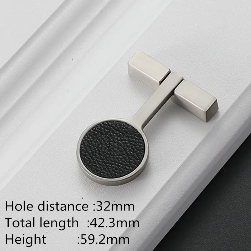 Modern Leather and Zinc Alloy Cabinet Handle – Elegant Pulls for Kitchen, Wardrobe, and Furniture (96mm)
