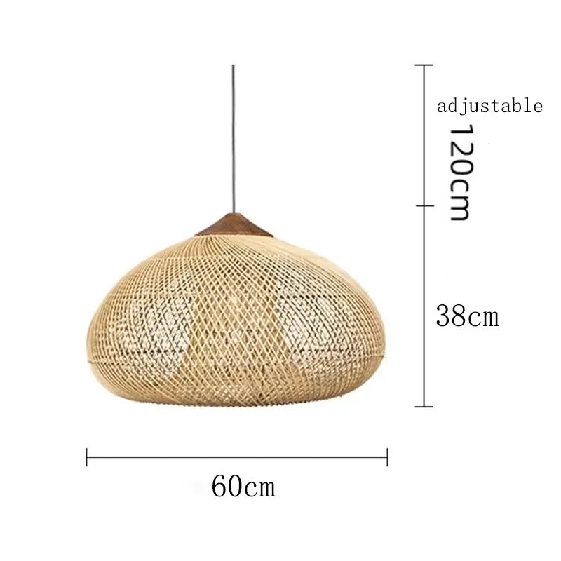 Wabi Sabi Rattan Pendant Light Handwoven Hemp Rope Ceiling Lamp