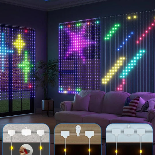 Smart RGB LED Curtain Lights APP Control Holiday Lighting Remote