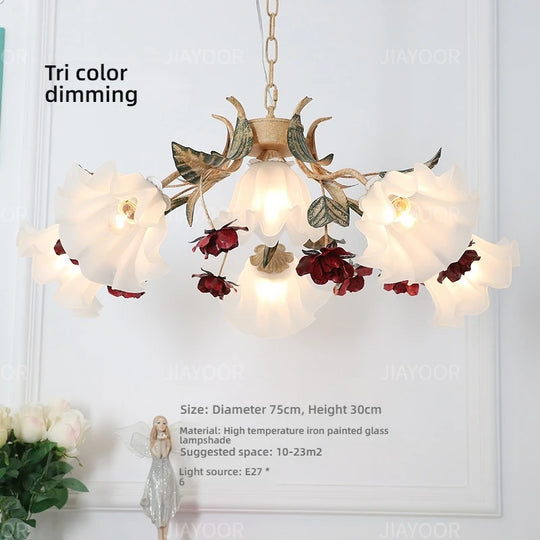 French Retro Flower Glass Chandelier for Bedroom & Living Room