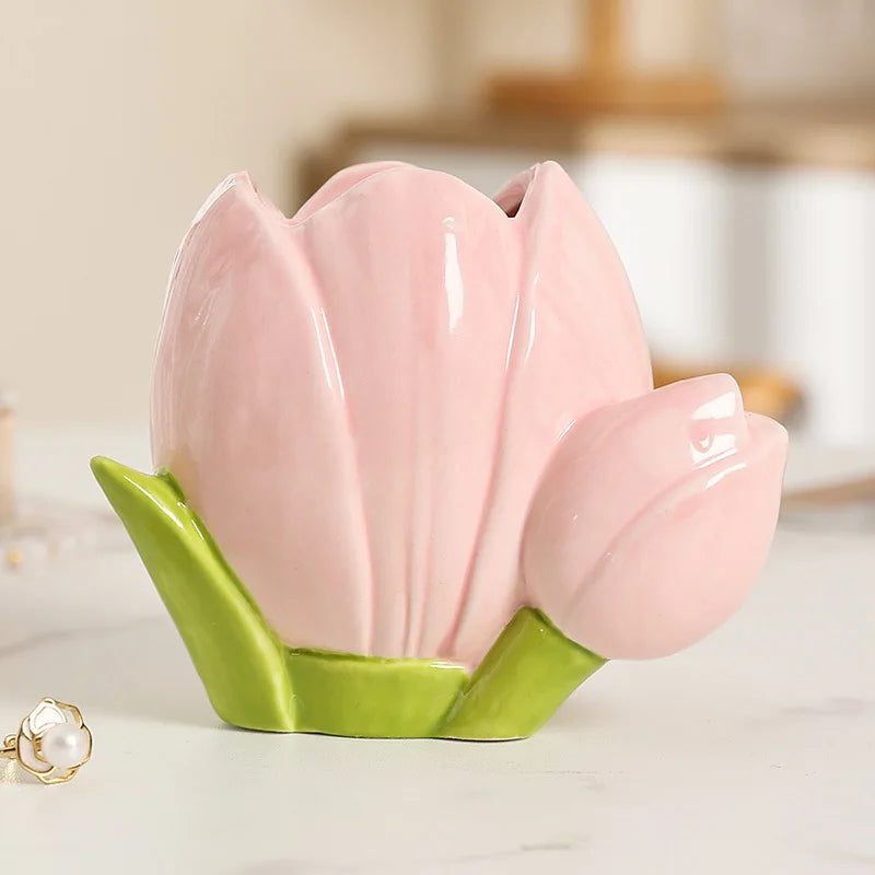 Ceramic Tulip Decorative Vase for Desktop and Tabletop Decor