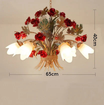 American Retro Glass Flower Chandelier for Living & Dining Room