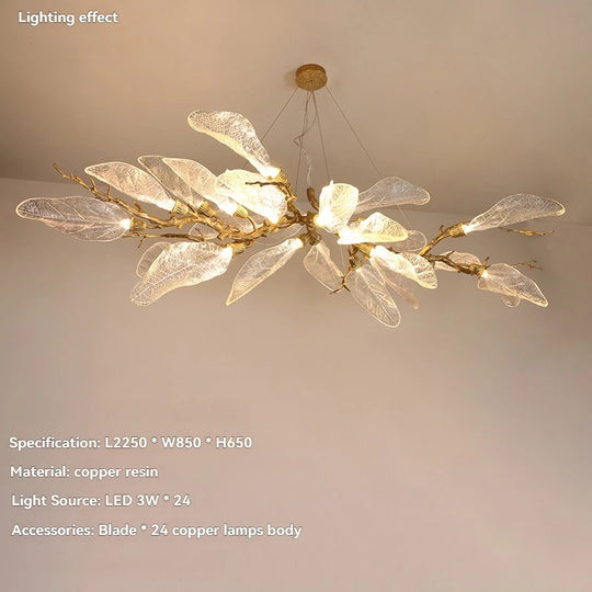 Luxury Copper Branch Chandelier with Artistic Resin Leaves