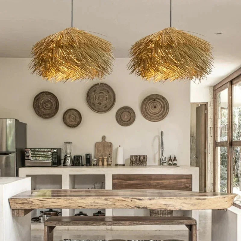 Handwoven Rattan Pendant Light Wicker Ceiling Lamp for Living Room