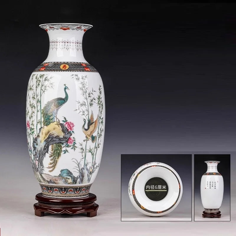 34.5 cm Jingdezhen Style Ceramic Peacock Vase Decor