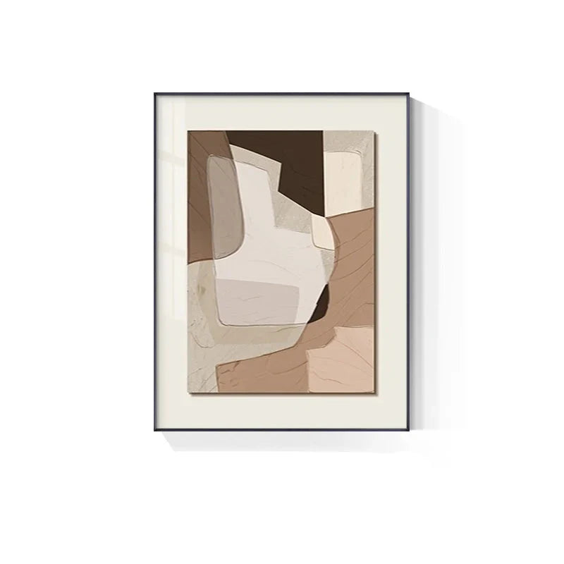Modern Abstract Beige Geometric Color Block Canvas Wall Art Unframed