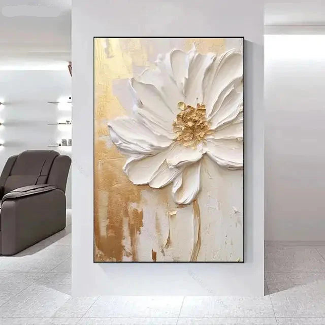 Big White Floral Canvas Wall Art Modern Botanical Decor