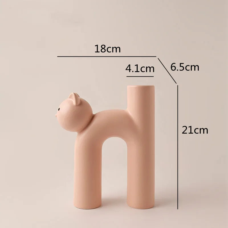 Cute Cat Head Ceramic Vase H Shape Tube Design