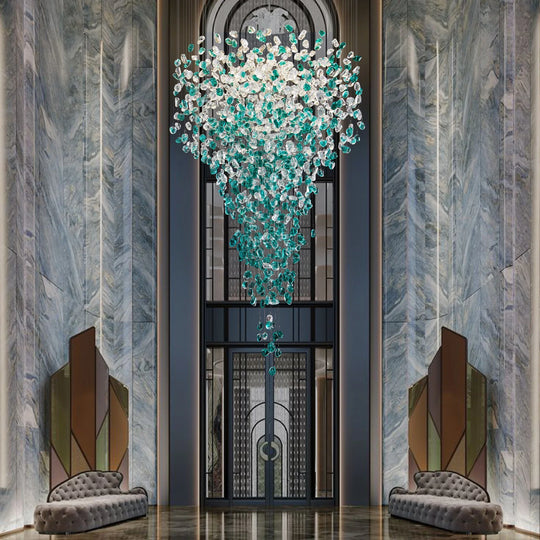 Large Green Crystal Chandelier Luxury LED Light for Lobby & Stair