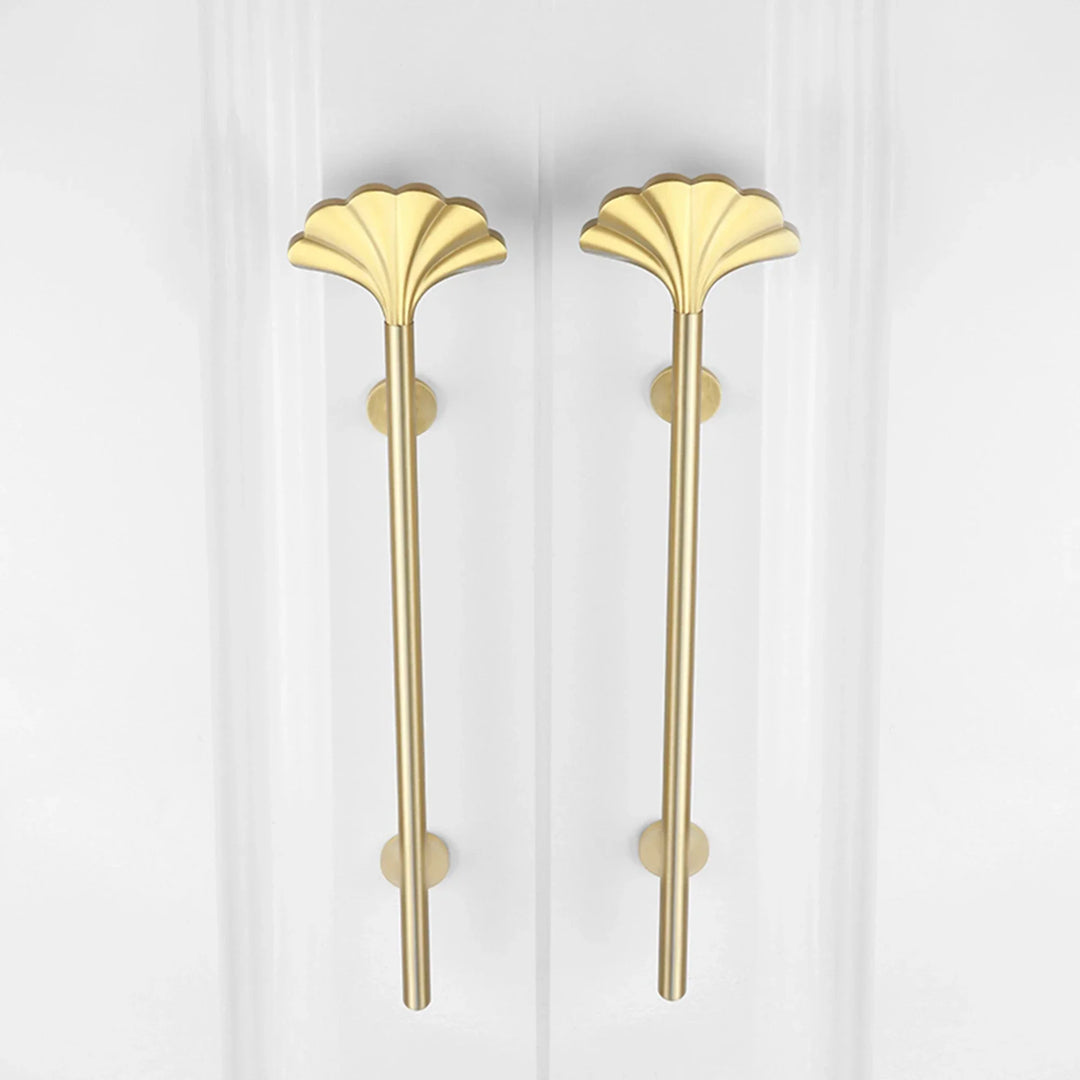 Solid Brass Ginkgo Leaf Handle – Elegant Gold Furniture Knob for Cabinets, Wardrobes, and Cupboards