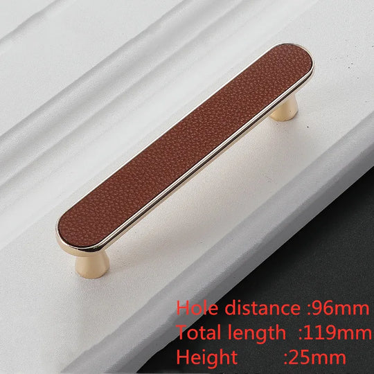 Modern Leather and Zinc Alloy Cabinet Handle – Elegant Pulls for Kitchen, Wardrobe, and Furniture (96mm)