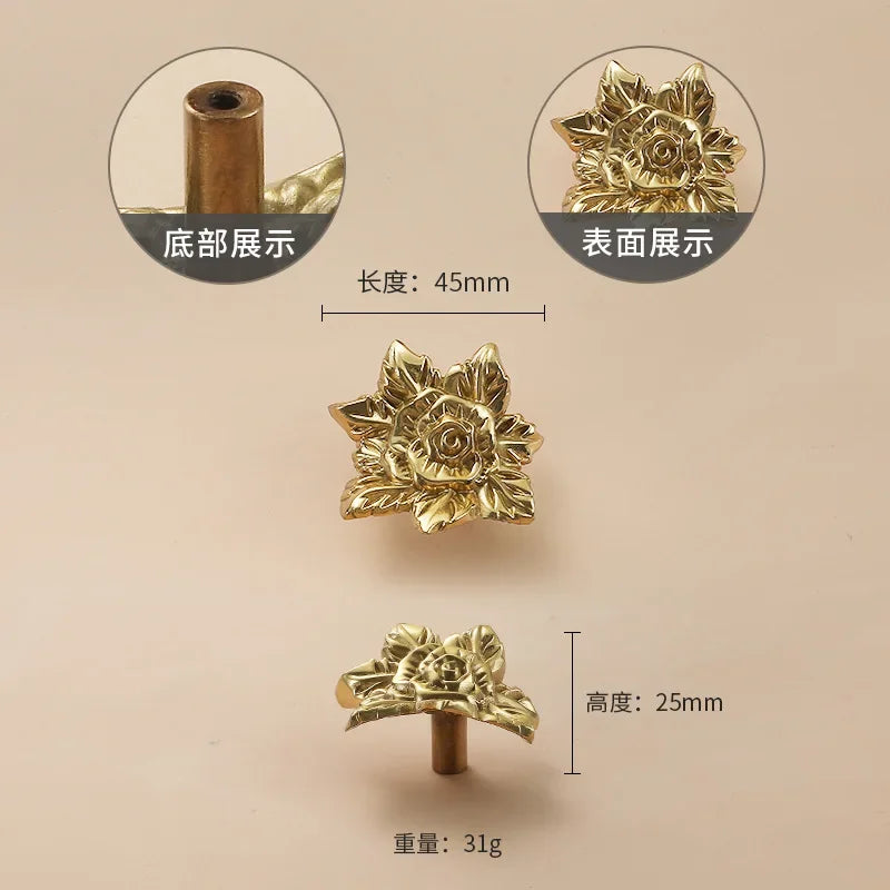 Luxury Brass Flower and Leaf Cabinet Handles – Chinese-Style Decorative Pulls