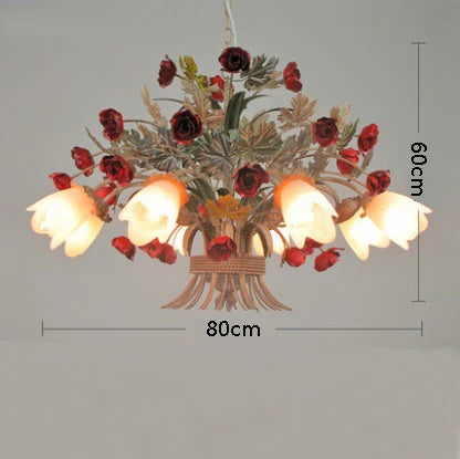 American Retro Glass Flower Chandelier for Living & Dining Room