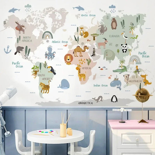 Animal Map Cartoon Wall Stickers for Children Room Decor
