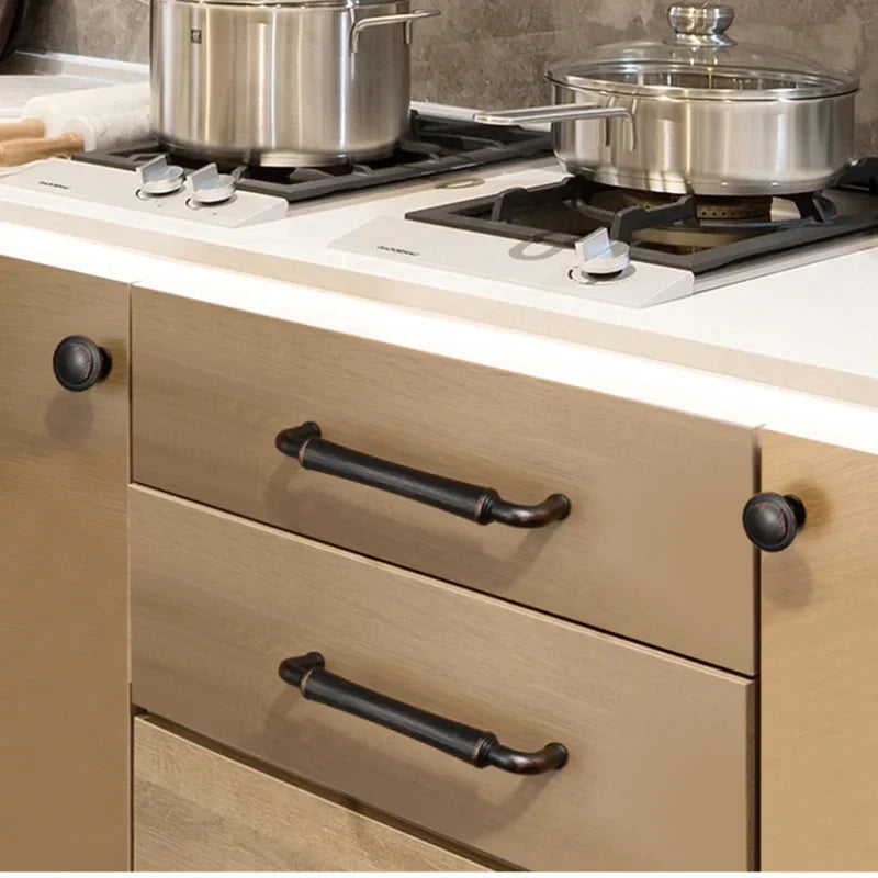 Retro Bronze and Black-Red Cabinet Handles – Nordic Square Zinc Alloy Pulls