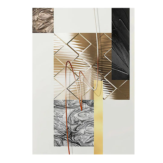 Golden Geometric Textural Montage Abstract Canvas Wall Art Unframed