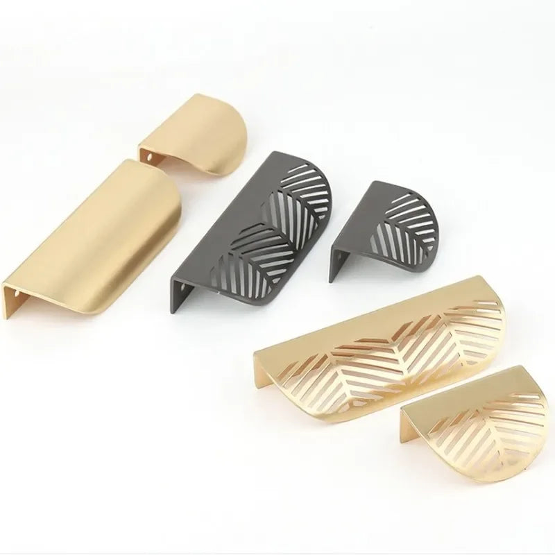 Modern Gold Leaf Cabinet Handles – Brushed Zinc Alloy Hollow Pulls