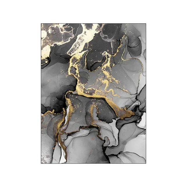 Black Gold Gray Marble Abstract Wall Art Canvas Print