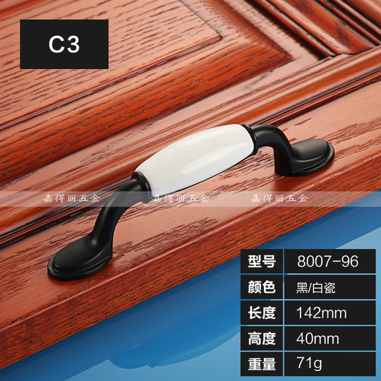 European Ceramic Cabinet Handles – Black and White Pulls for Furniture