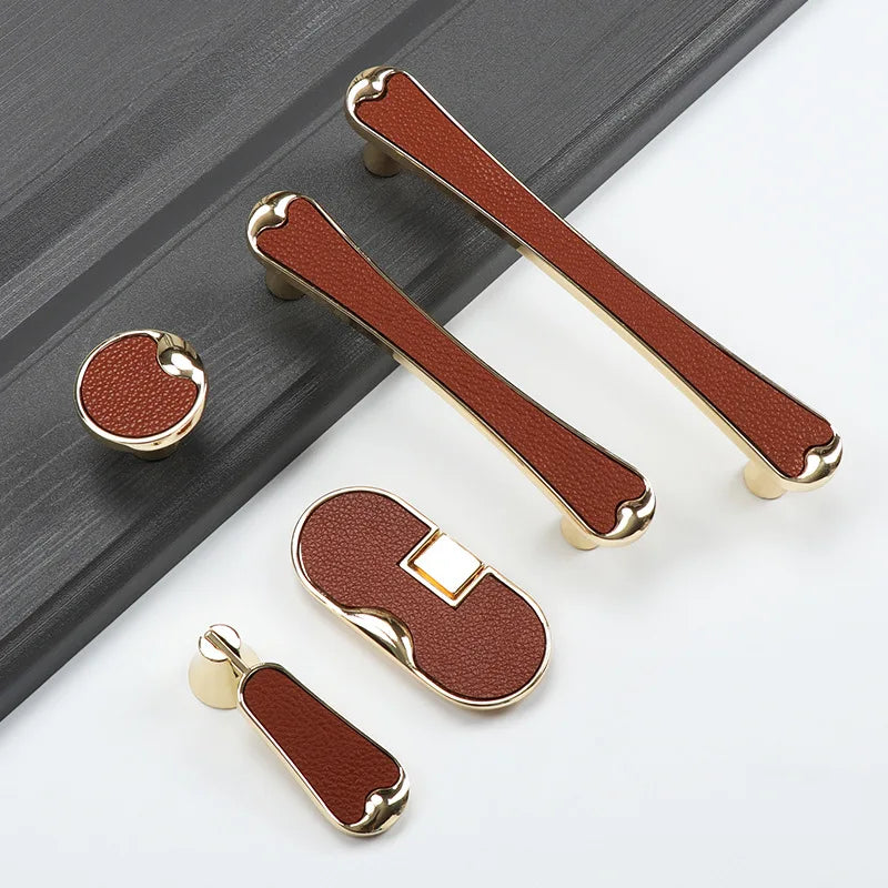 Modern Black and Red Leather Cabinet Handle – Zinc Alloy Pulls for Wardrobes and Cupboards (96mm/128mm)