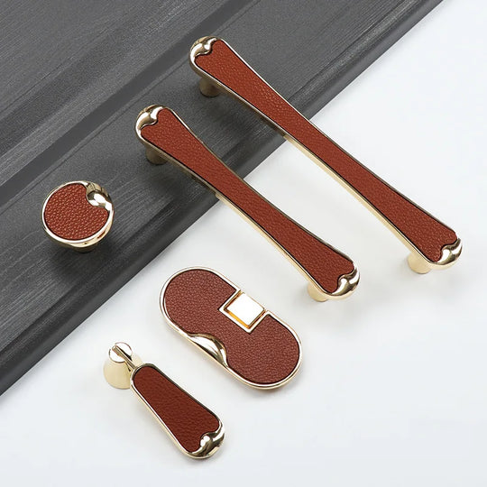 Modern Black and Red Leather Cabinet Handle – Zinc Alloy Pulls for Wardrobes and Cupboards (96mm/128mm)