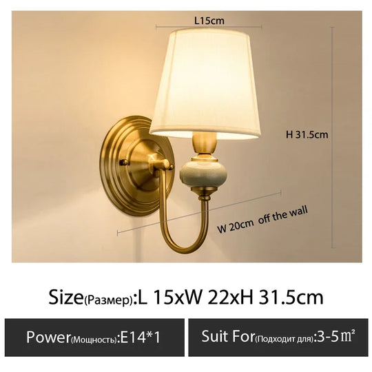 European Style Copper LED Wall Lamp for Bedroom & Living Room
