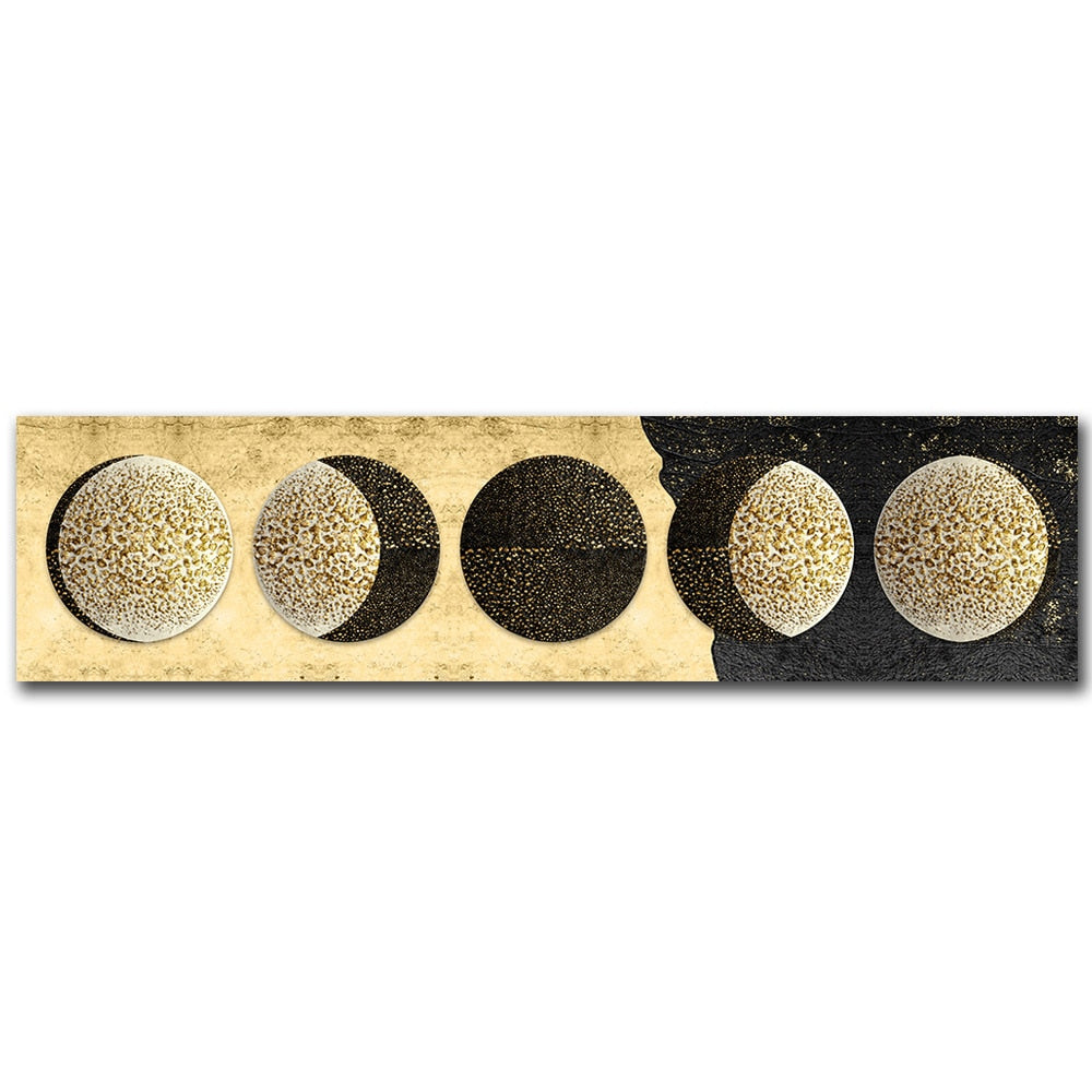 Moon Phases Wide Format Black and White Canvas Wall Art