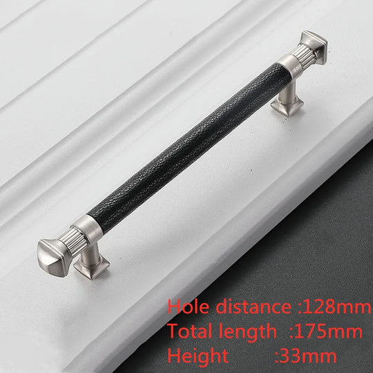 Modern Leather and Zinc Alloy Cabinet Handle – Elegant Pulls for Kitchen, Wardrobe, and Furniture (96mm)
