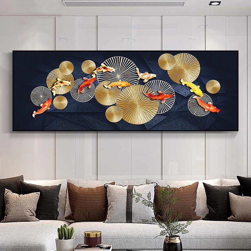 Abstract Golden Fish Wide Format Canvas Wall Art
