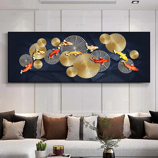 Abstract Golden Fish Wide Format Canvas Wall Art