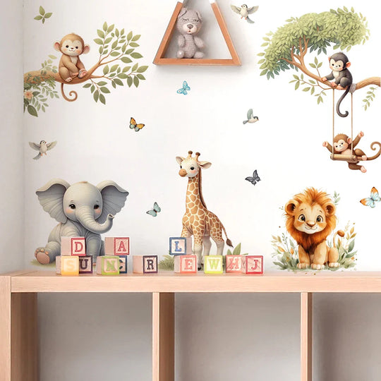 Safari Animal Friends Wall Decals For Kids Room Decor