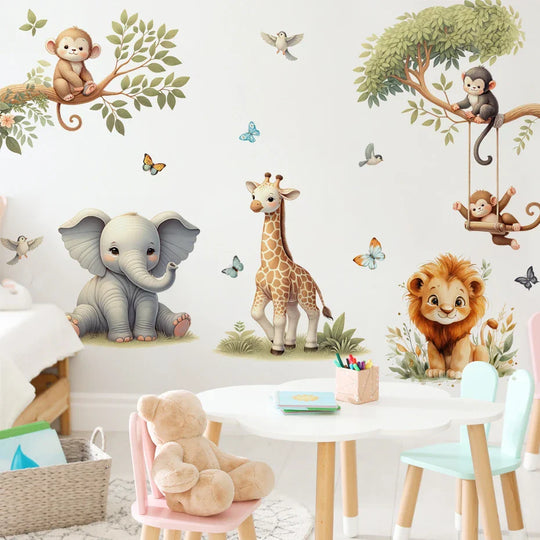 Safari Animal Friends Wall Decals For Kids Room Decor