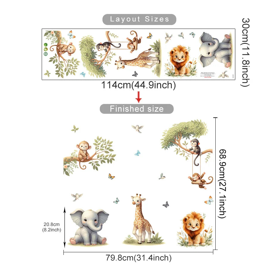 Safari Animal Friends Wall Decals For Kids Room Decor