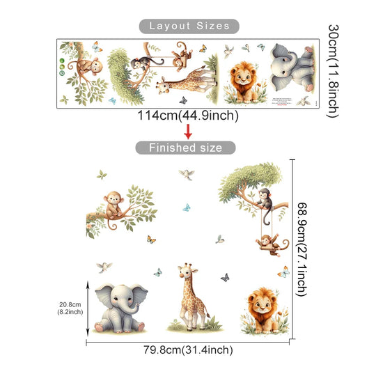 Safari Animal Friends Wall Decals For Kids Room Decor