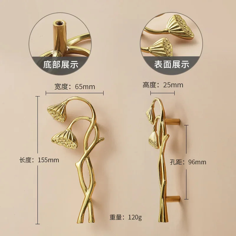Luxury Brass Flower and Leaf Cabinet Handles – Chinese-Style Decorative Pulls