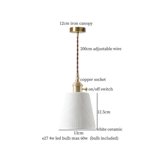 Patterned Ceramic Pendant Lamp with Vintage Copper Finish