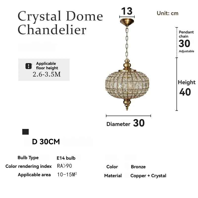 Vintage Crystal Pendant Light with American Copper Finish