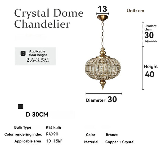 Vintage Crystal Pendant Light with American Copper Finish
