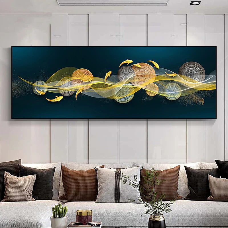 Abstract Golden Fish Wide Format Canvas Wall Art
