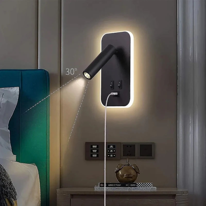 Minimalist LED Wall Lamp USB Rotating Bedside Light