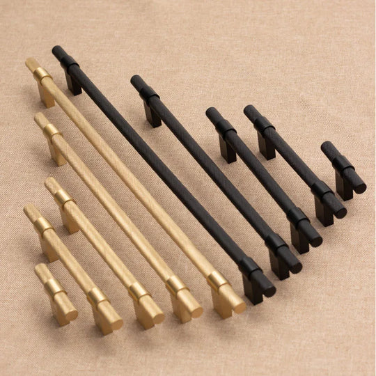 Gold and Black Textured Brass Handles – Modern Mesh Pulls and Knobs for Furniture