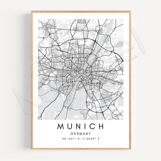 Minimalist Black White City Map Wall Art Canvas Print