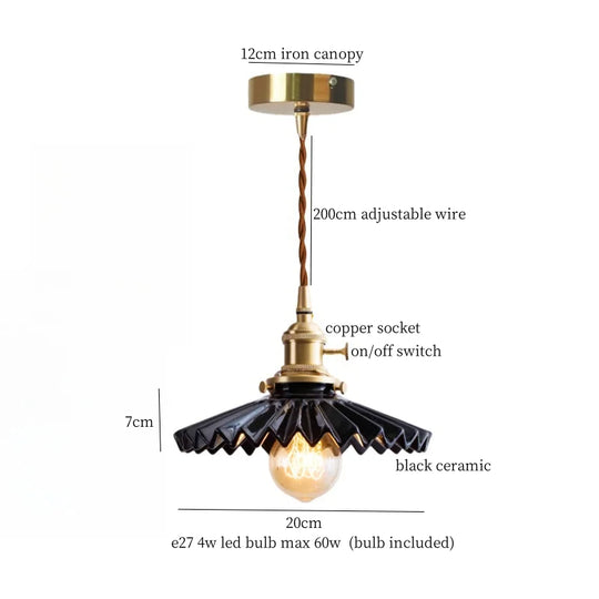 Patterned Ceramic Pendant Lamp with Vintage Copper Finish