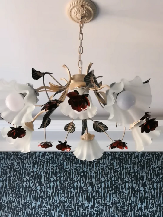French Retro Flower Glass Chandelier for Bedroom & Living Room