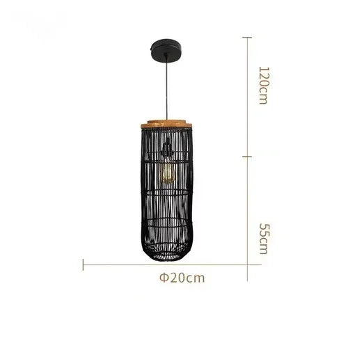 Wabi Sabi Rattan Pendant Light Handwoven Hemp Rope Ceiling Lamp