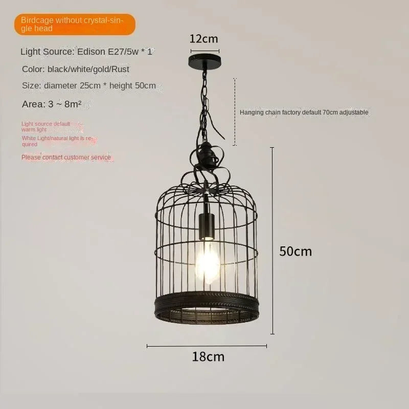 Birdcage Iron Crystal LED Pendant Lamp