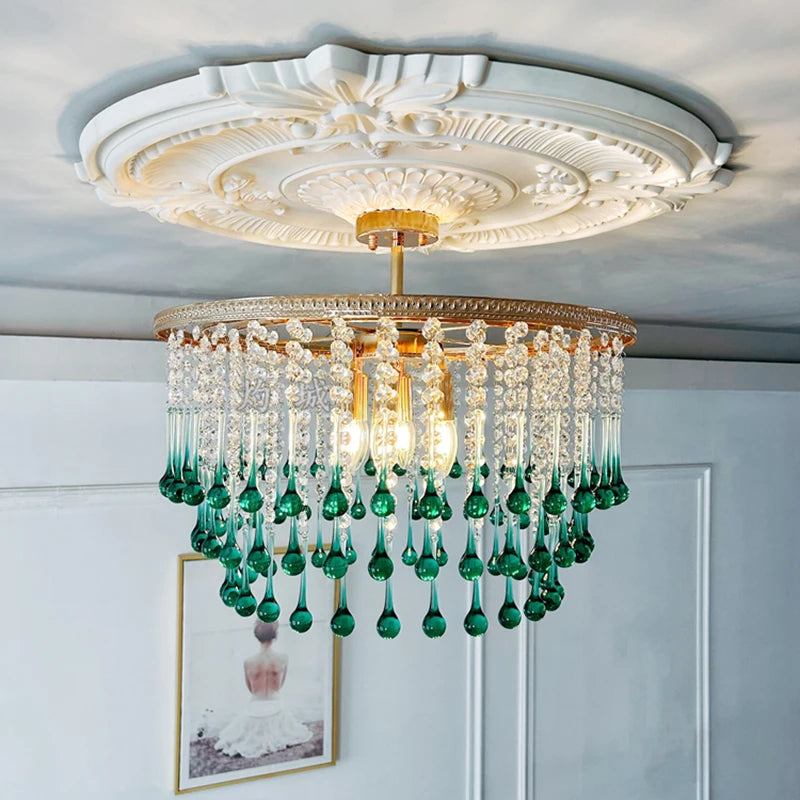Modern French Crystal Chandelier Water Drop Pendant Ceiling Light