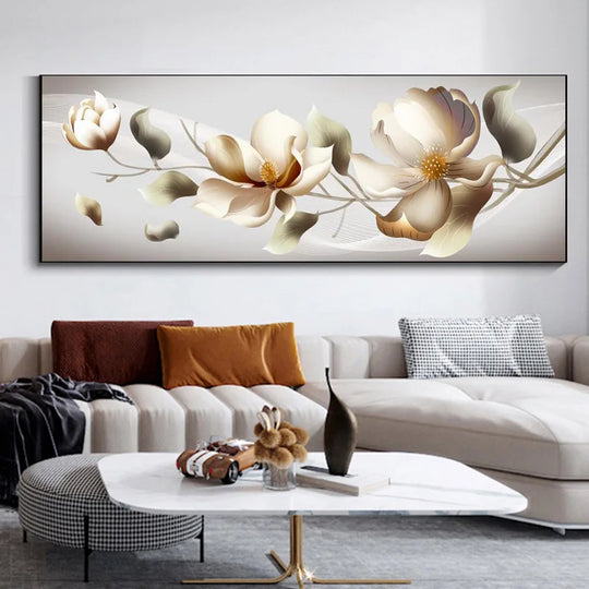 Black Golden Rose Floral Wide Format Canvas Wall Art