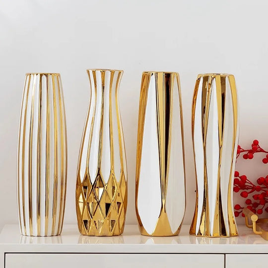 Water Gold Ceramic Decorative Vase for Living Room and Entrance